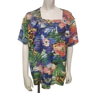 ALFRED DUNNER Catalina Island Tropical Short Sleeve Top Blouse Womens Size 1X